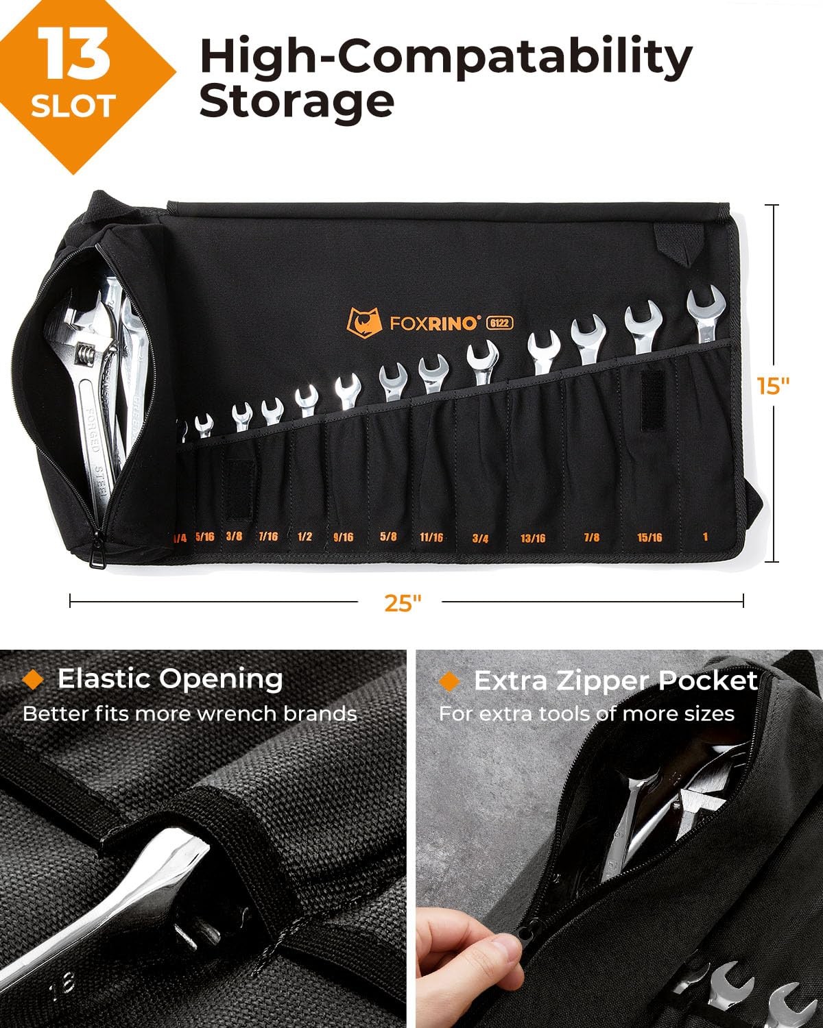 Wrench Roll, Wrench Roll Up Pouch, 13-Pocket Heavy Duty Canvas Wrench Organiz…