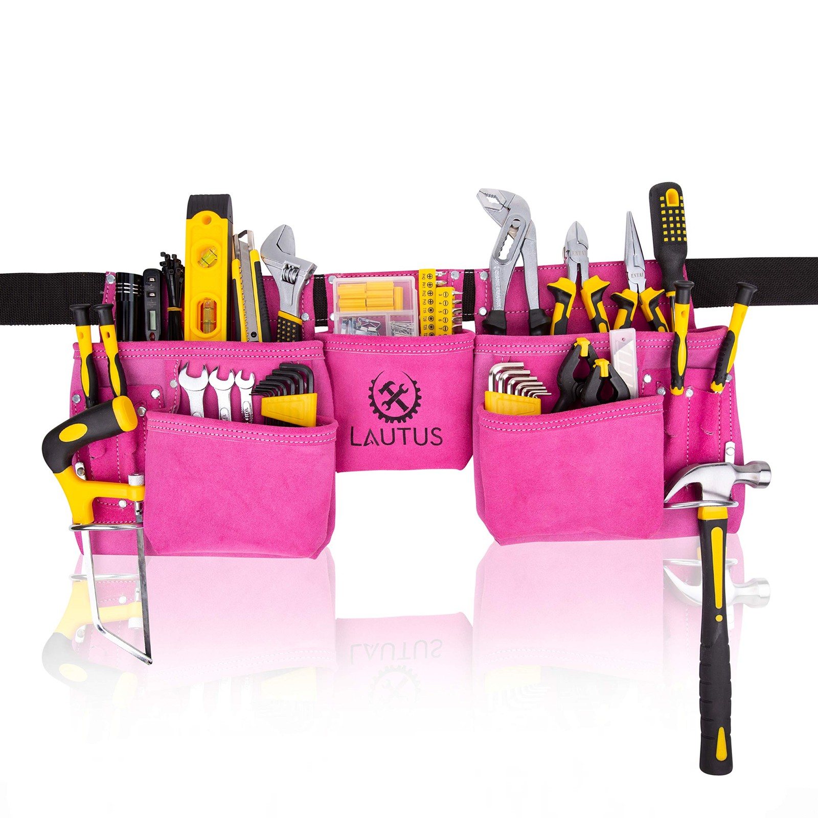 Pink Tool Belt Pouch Bag 11 Pockets 2 Steel Hammer Holders Carpenter Framers