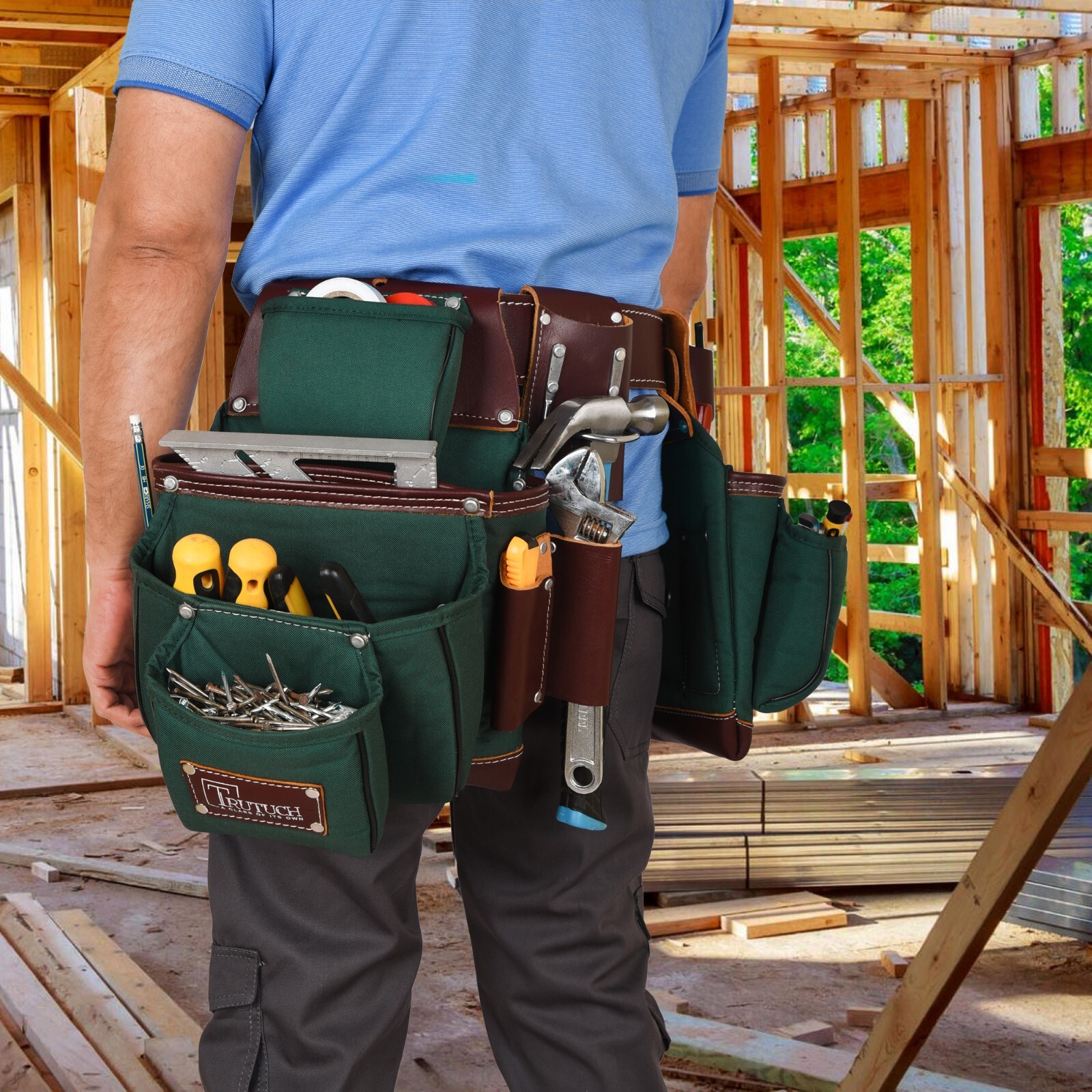 TRUTUCH Nylon and Leather Tool Belt | Framing Tool Bags | Nylon Tool Pouch