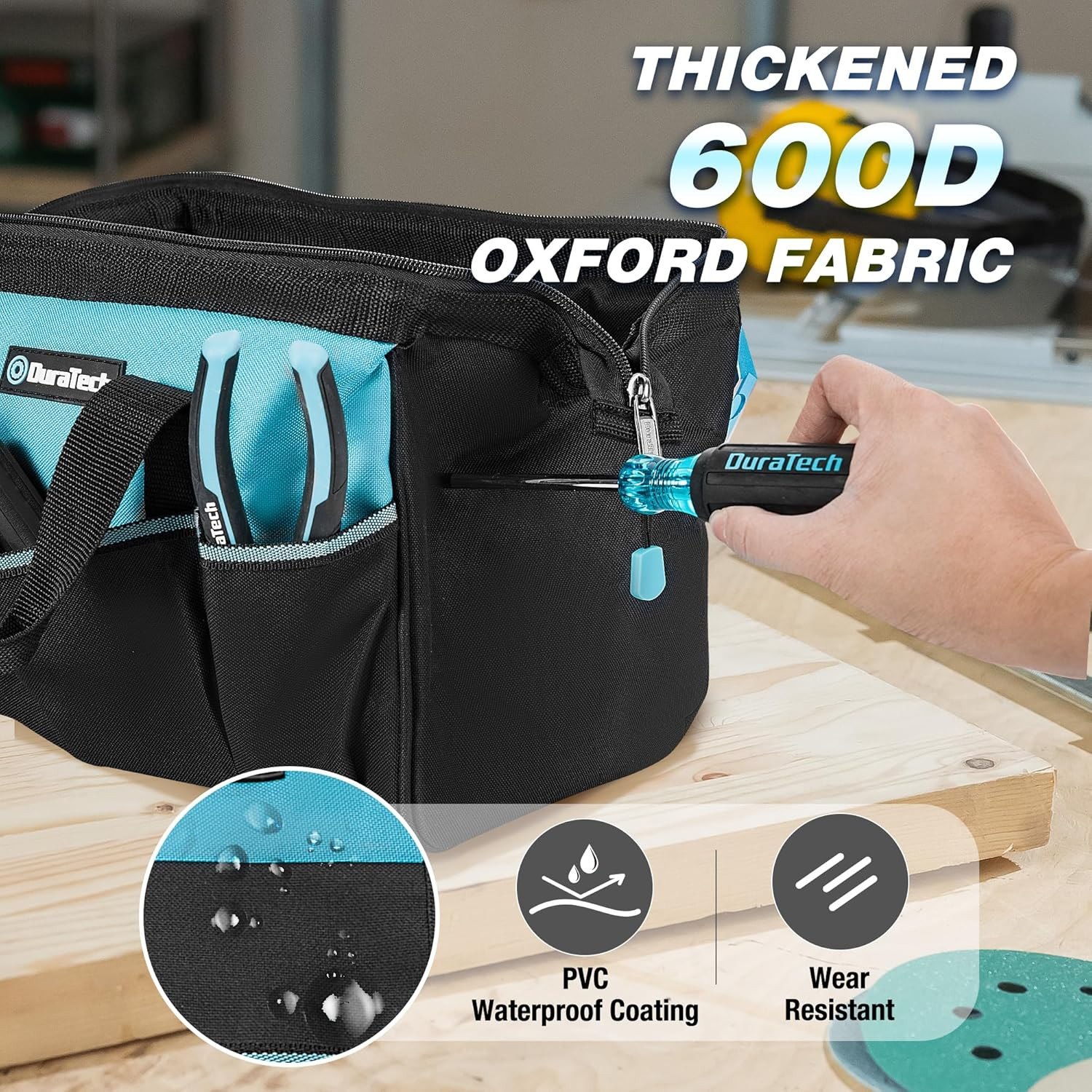 13-Inch Small Tool Bag with 9 Pockets, Tool Bags for Men Women, Toolbag with Thi