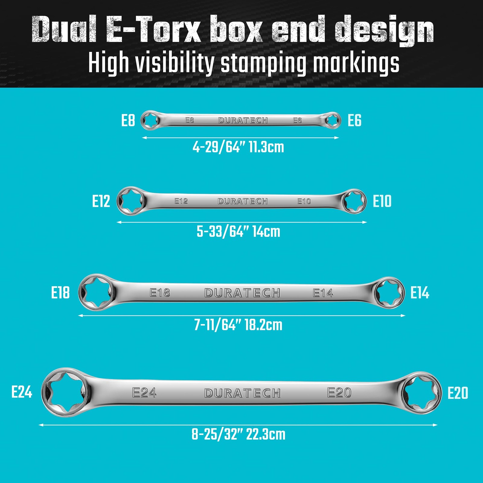DURATECH 4-Piece E-Torx Wrench Set, Double Box End CR-V Silver