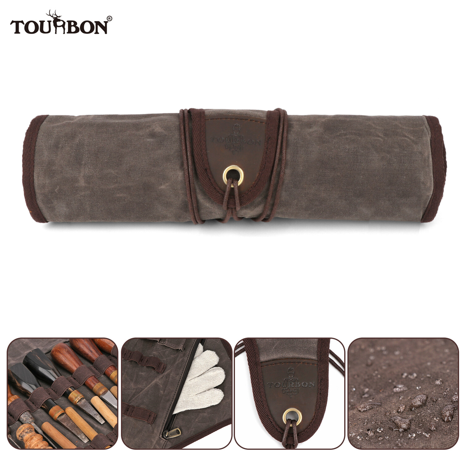 TOURBON Vintage Wax Canvas Carving Tool Organizer Bag Roll up Storage Holder