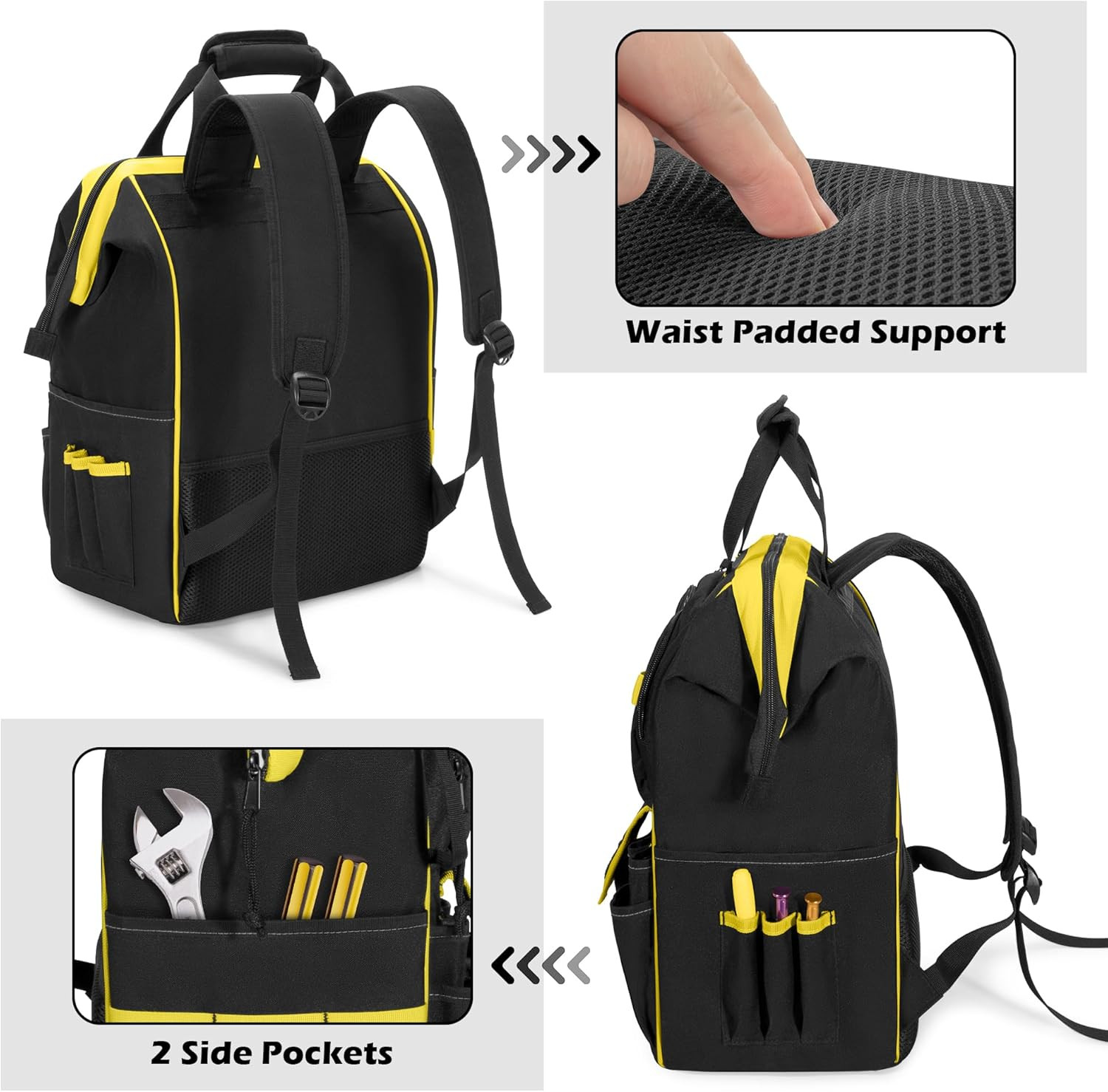 Durable Tool Bag Backpack with Magnetic Pouch for Electricians & Techs