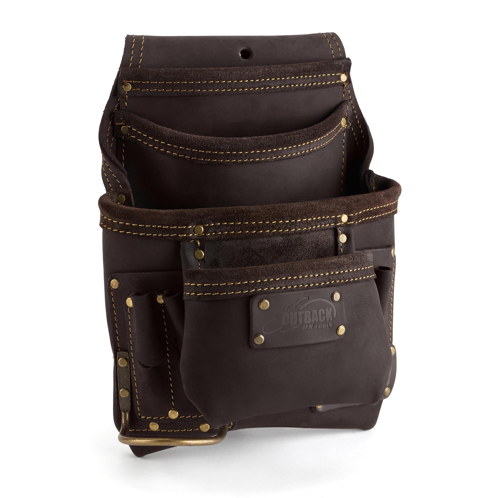 10 Pocket Brown Leather Utility Holster Tool Pouch for Carpenters and Tradesmen