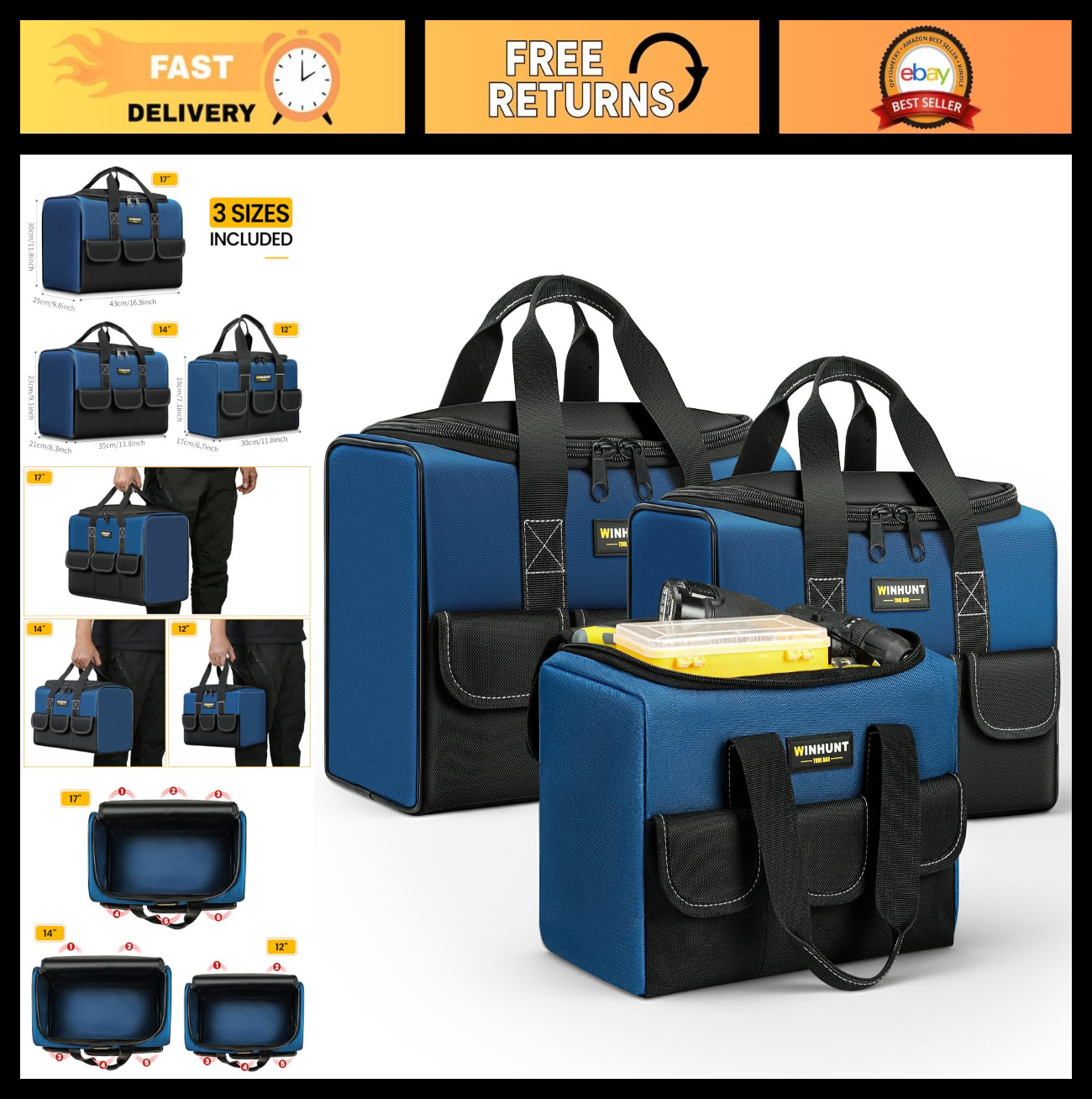 Heavy-Duty Tool Bag Set – 3 Sizes, Waterproof Organizer, 1680D Storage Bags for