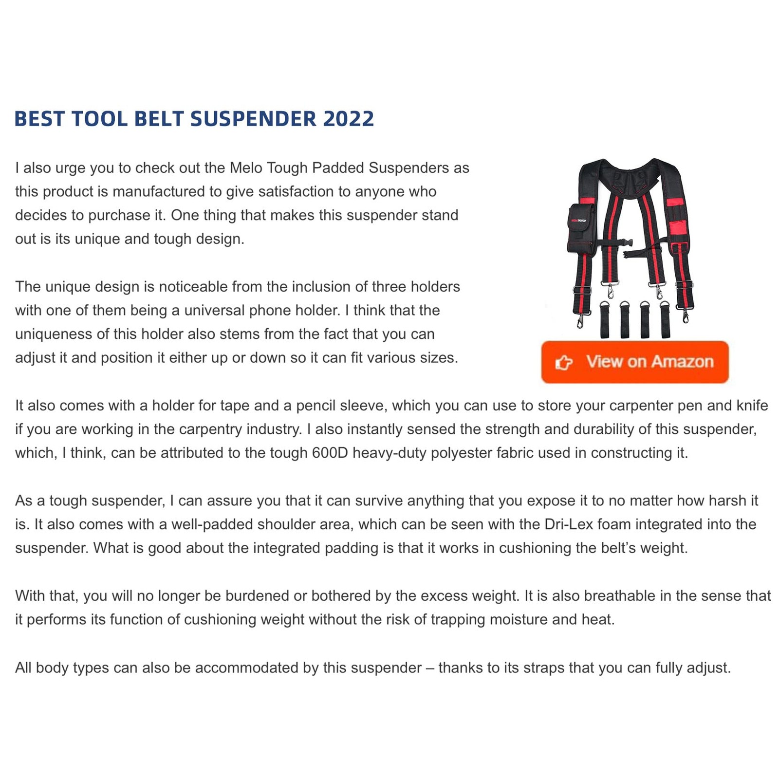 MELOTOUGH Tool Belt Suspenders Construction Work Suspenders with detachable p…