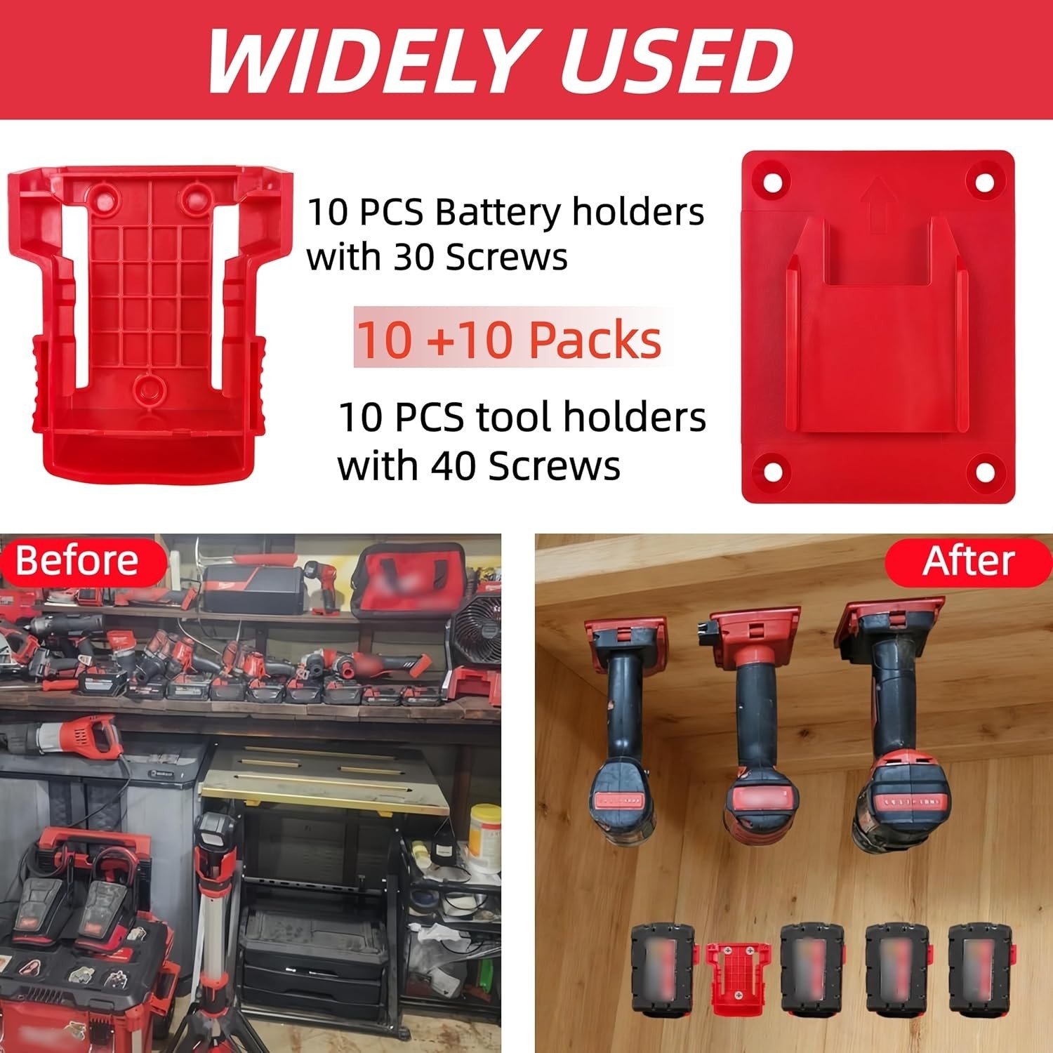 10 PCS Tool Holders + 10 PCS Battery Packs – Easy Mount
