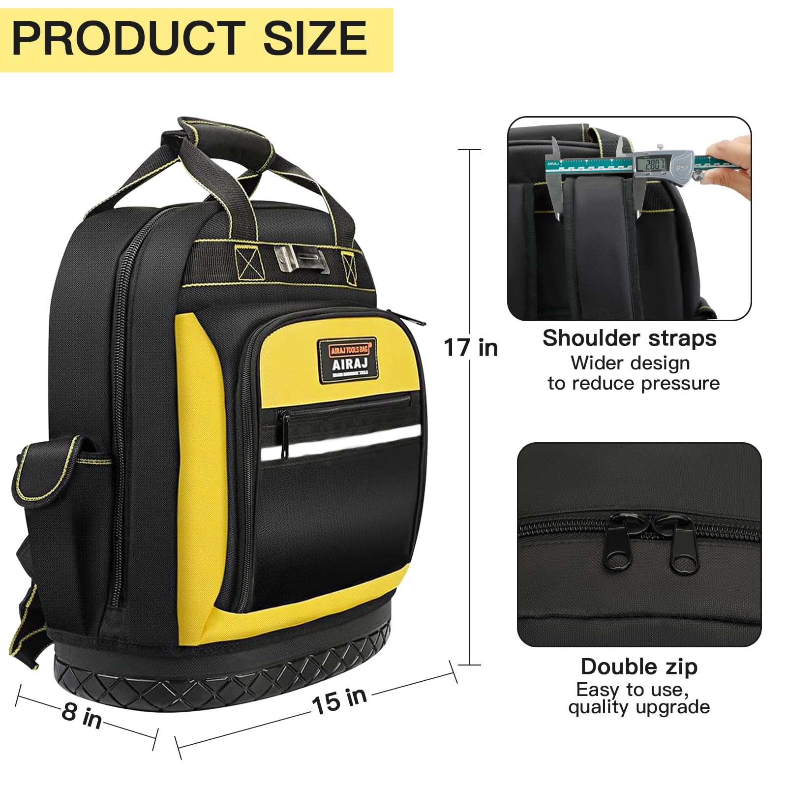 AIRAJ PRO Tool Backpack,17″Heavy Duty Tool Backpack Bag with Waterproof Molde…