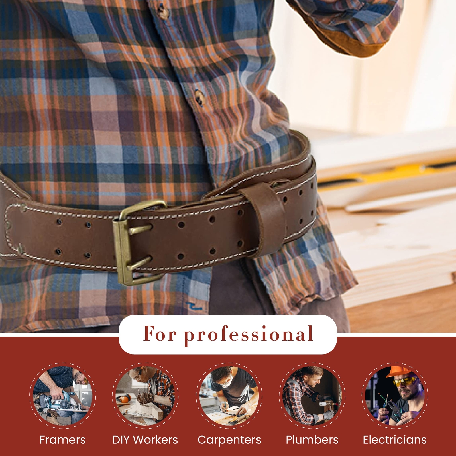 3 inch Wide Tapered Full-Grain Leather Work Belt Dark Tan #98437 Heavy Duty
