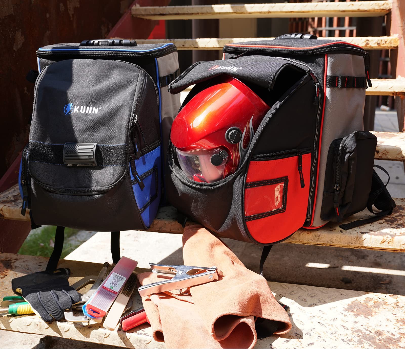 KUNN Welding-Backpack with Detachable Helmet-Bag – Durable Comfortable Tool Back