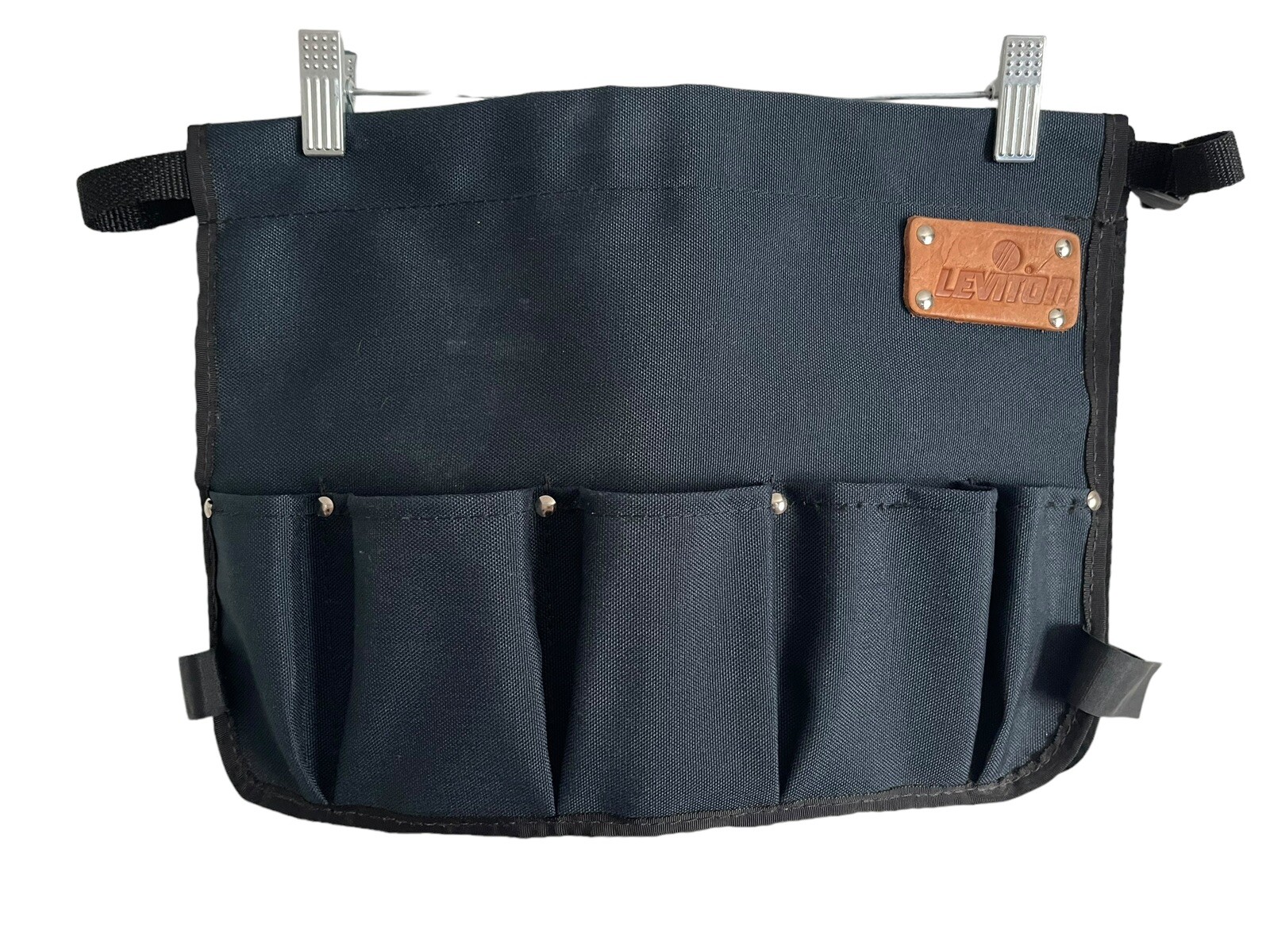 Vintage Leviton Tool Apron Belt Adjustable Strap Navy Blue Nylon Leather Accent