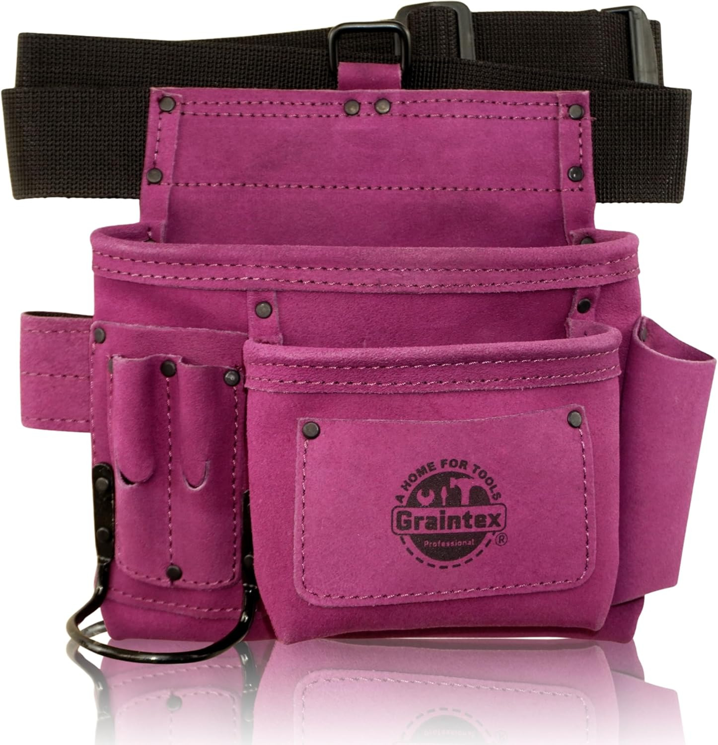 5 Pocket Suede Leather Tool Belt/Bag | Purple | Multipurpose Leather Tool Belt f