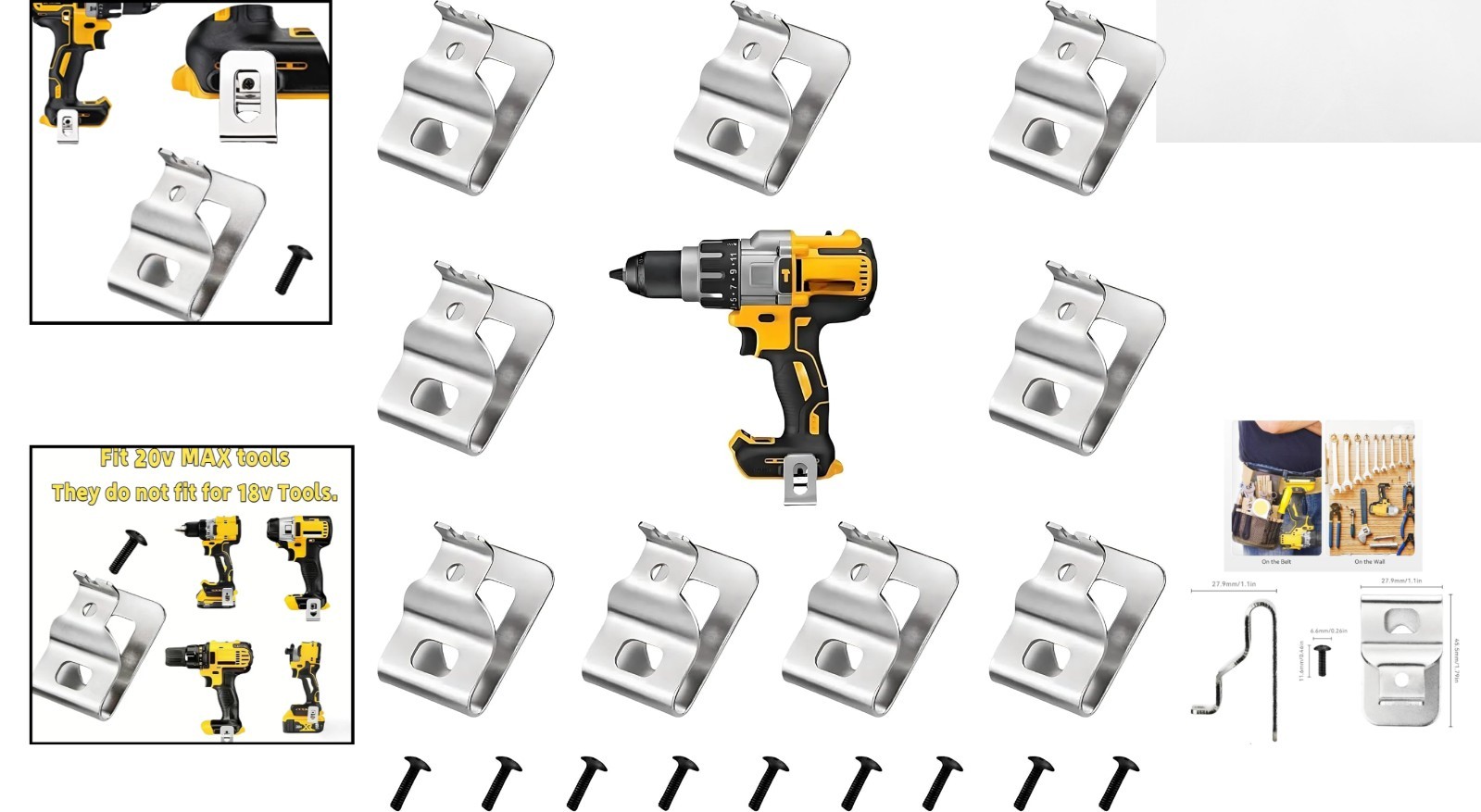 Efficient 9-Pack Belt Clip Hooks for Dewalt 20V MAX Tools with Screws Included