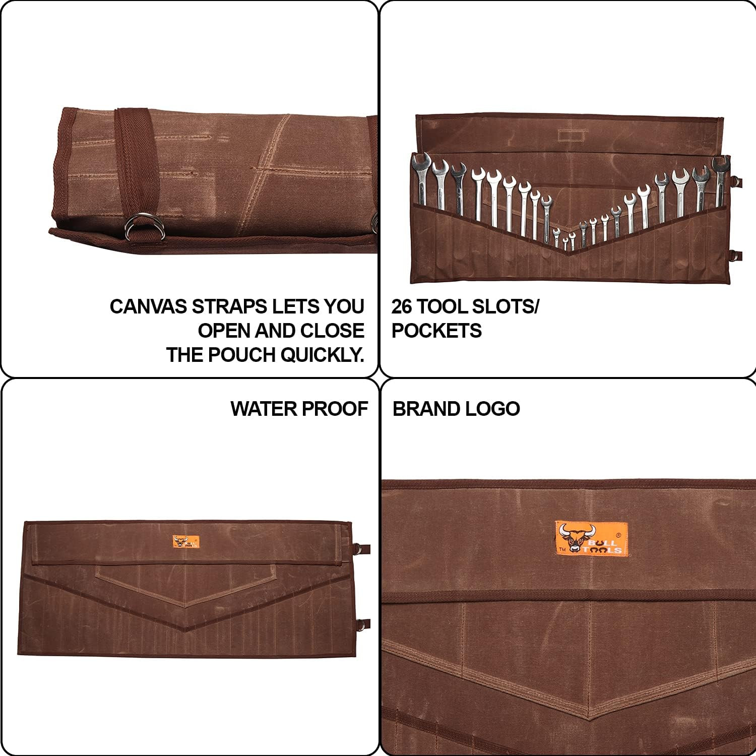 26 Pocket Wrench Organizer Roll-Up Bag Handcrafted Waxed Canvas Tool