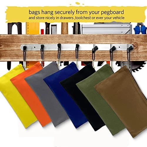 Heavy Duty Canvas Tool Bag Organizer – 7 Assorted Zipper Utility Pouches, 12.5″