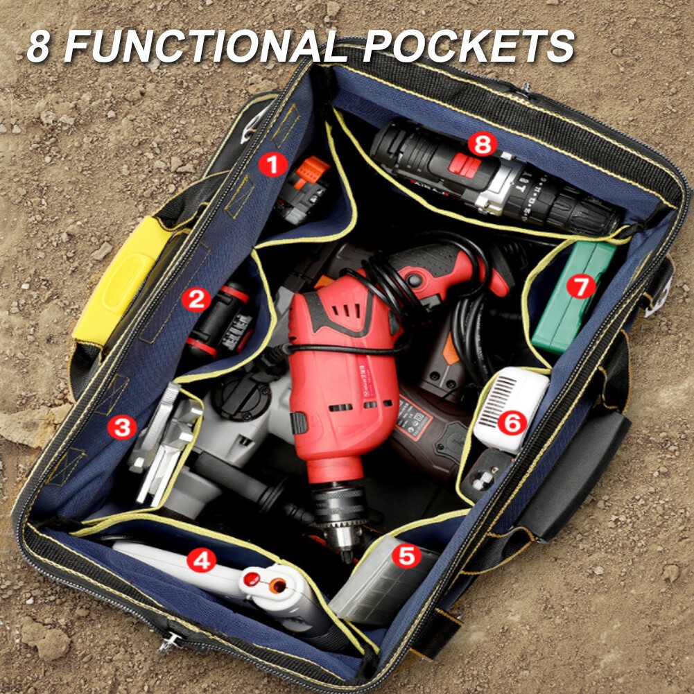 Multi-Function Tool Bag Oxford Cloth Electrician Wide Mouth Tool Bag Waterproof