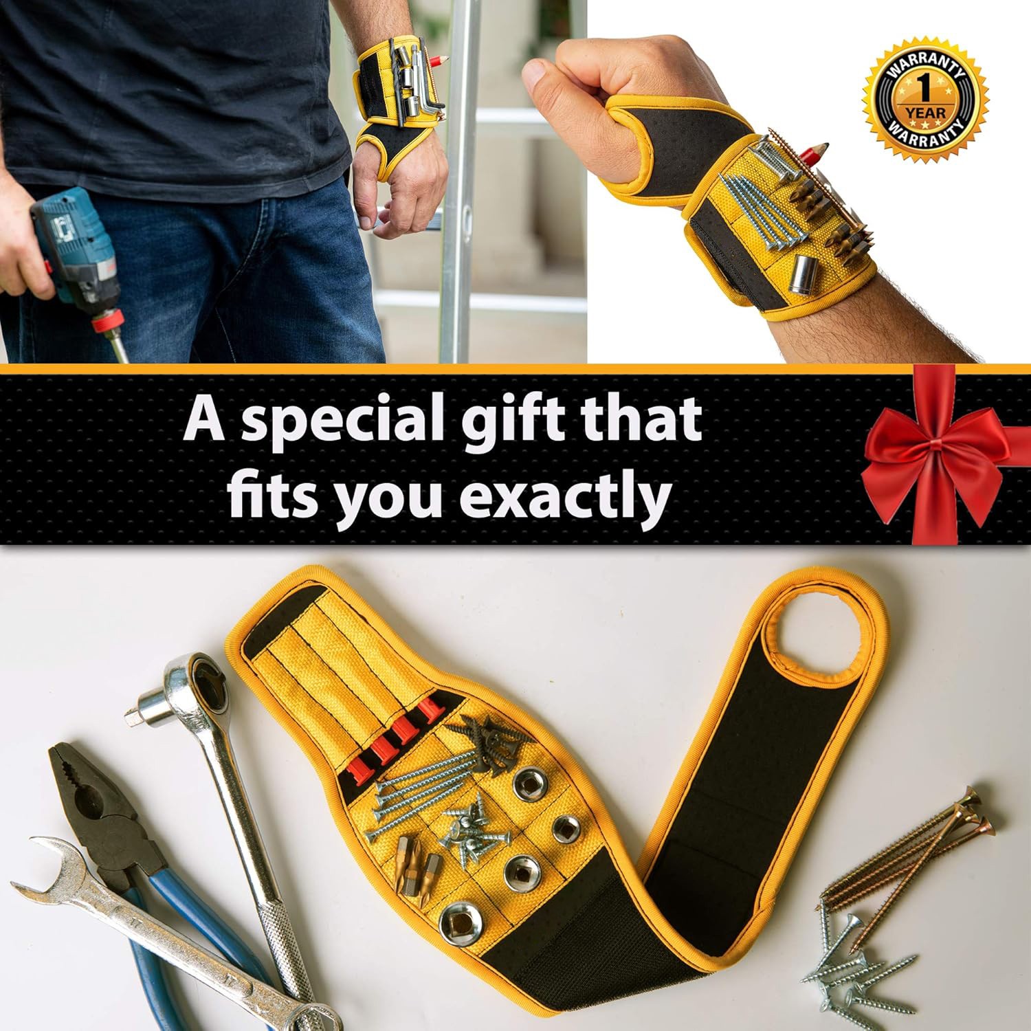 Magnetic wrist strap tool gift for him, magnetic screw bracket wrist support