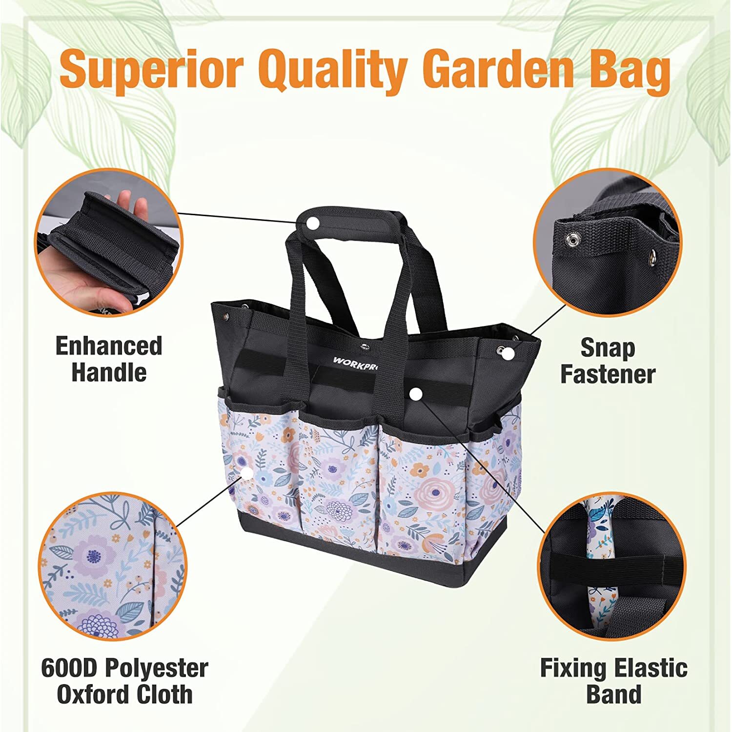 WORKPRO Heavy Duty Garden Tool Bag 9Pocket Oxford Garden Tool Storage Bag Holder