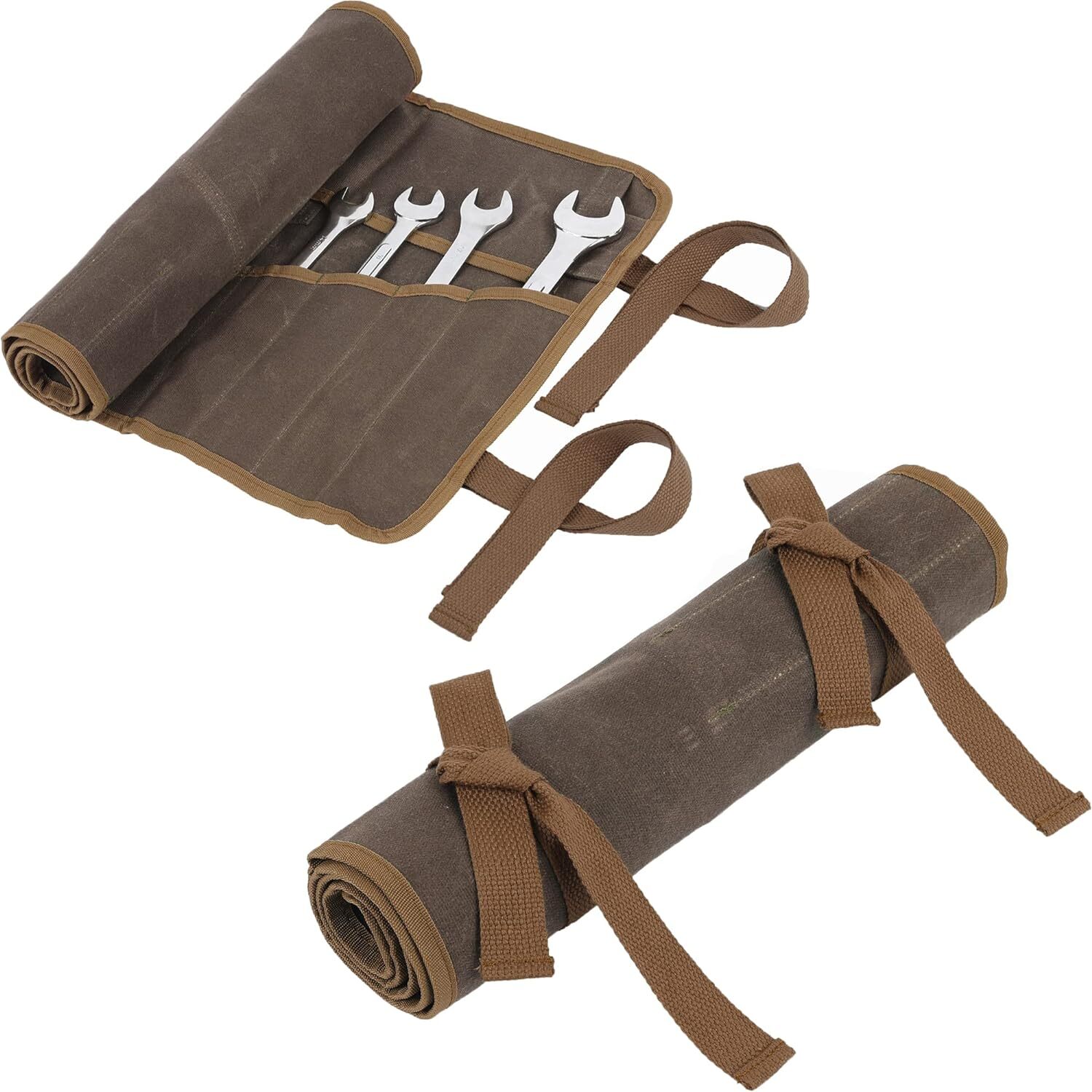 Wrench Roll Up Pouch, Heavy Duty Waxed Canvas Tool Bag Tool Organizer Bag With 2