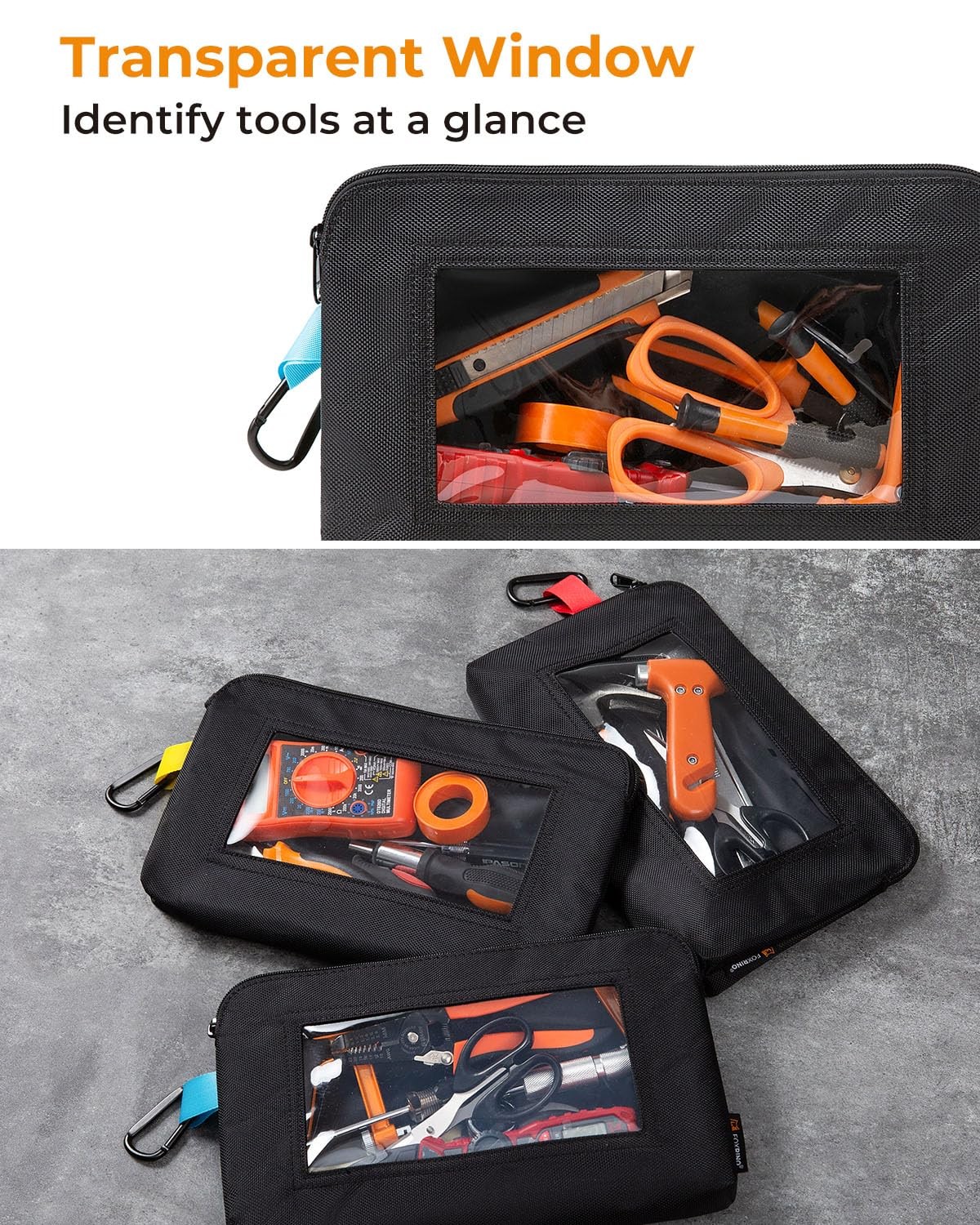 Tool Pouch with Clear Window, 1680D Oxford Small Tool Bag, Heavy Duty Tool Po…
