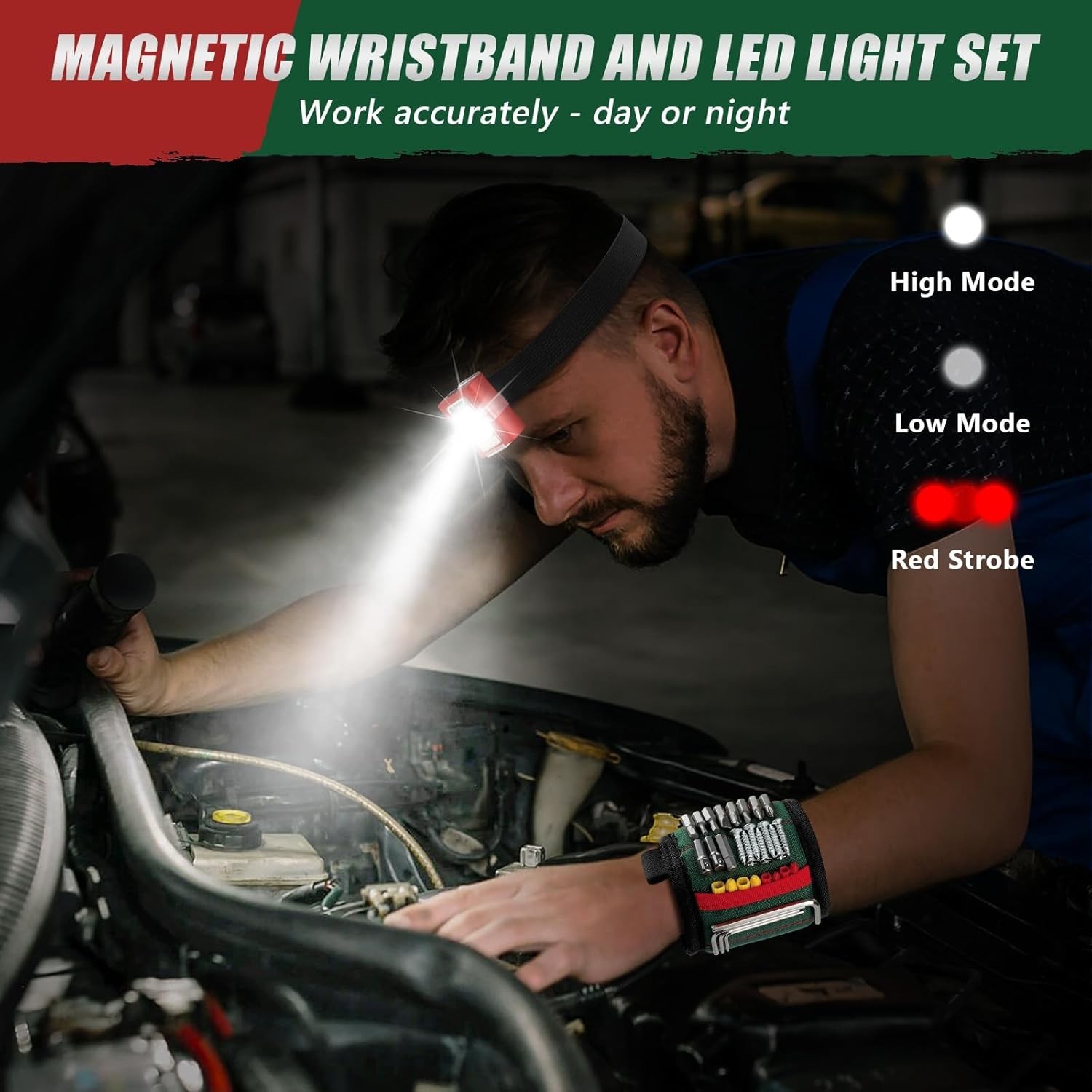 Rechargeable LED Wrist Tool Holder with Strong Magnets – Ultimate Handyman Gift