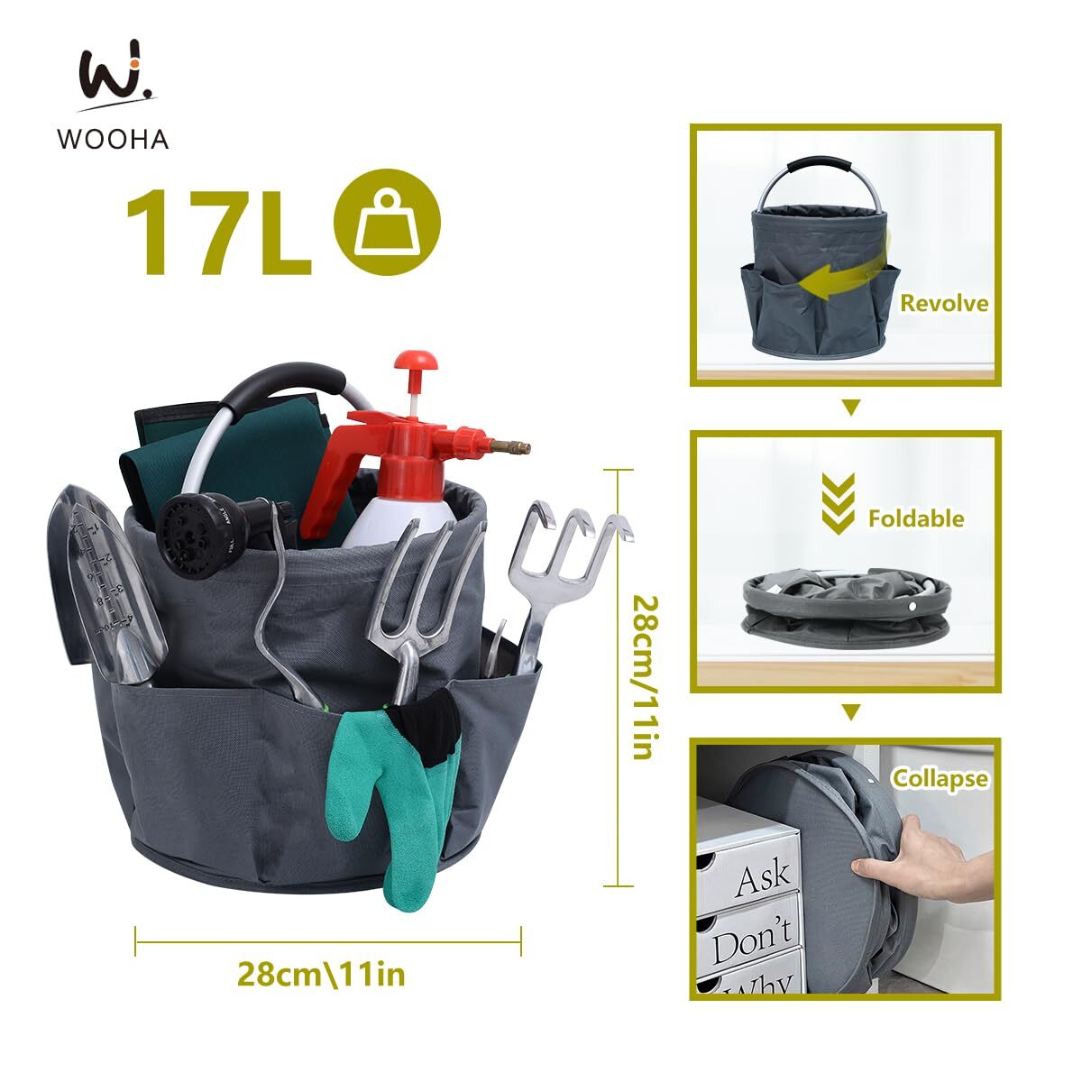 Tool Bag 17l Garden Tool Organizer Foldable Tool Storage Basket Outdoor Beach St