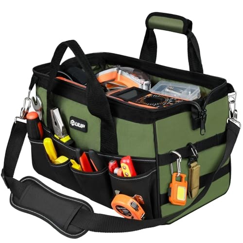 Heavy Duty Tool Bag 15-Inch, 16-Pocket Portable Empty Tool Box 15.5 Inch Green