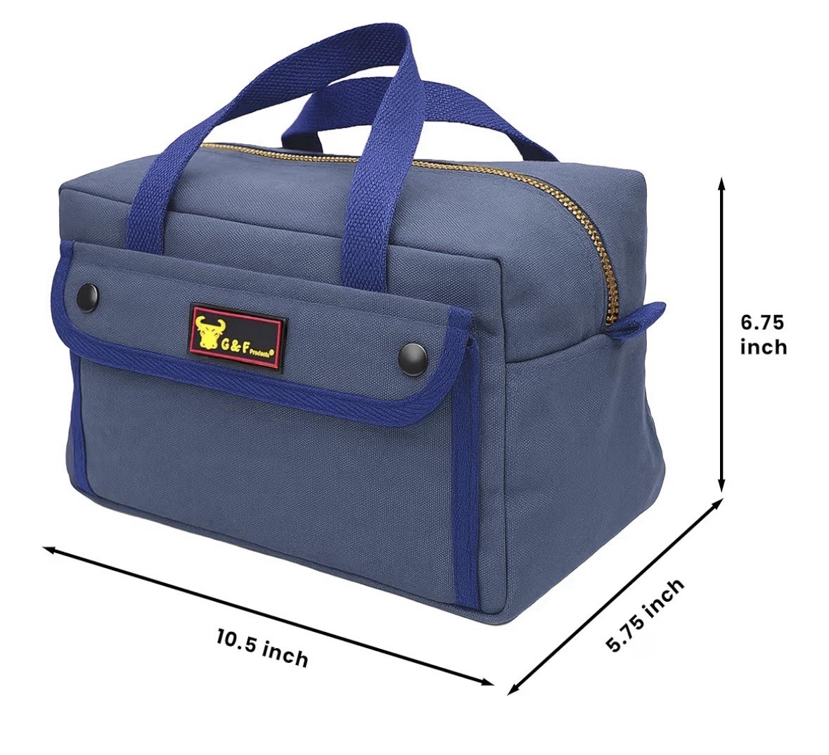 Canvas Tool Bag Navy Blue 10.5” Utility Organizer Travel Electrician Zipper Tote