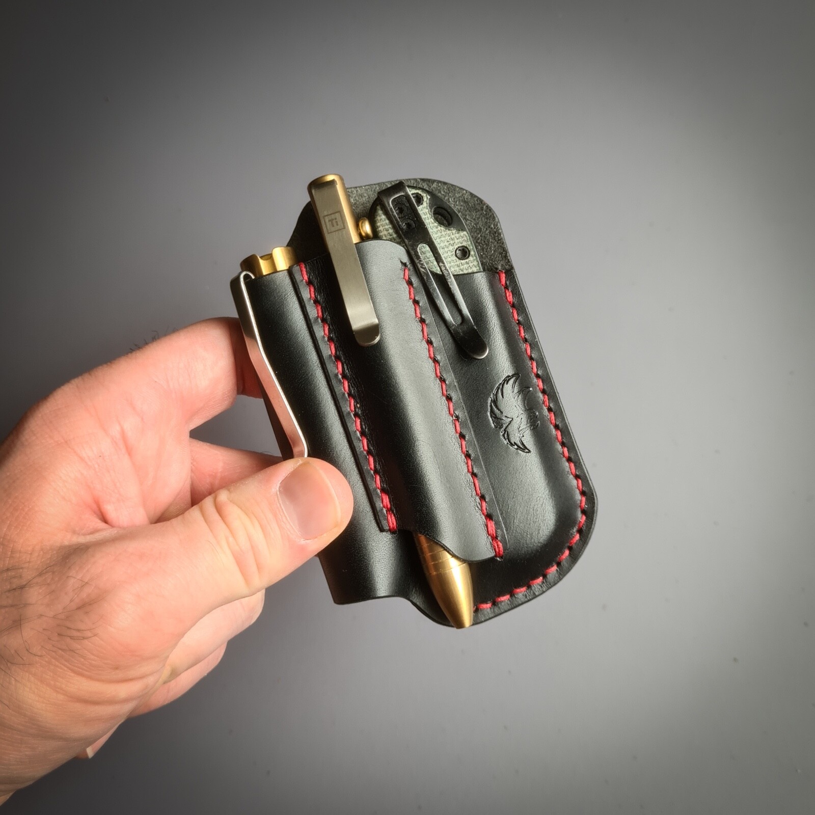 Handmade Leather Edc Pocket Organizer, Flashlight, Pen and Knife Leather Sheath