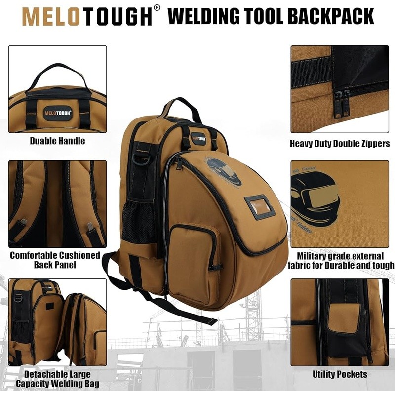 Military Grade Welding Backpack Tool Storage Detachable Helmet Bag Laptop Pouch