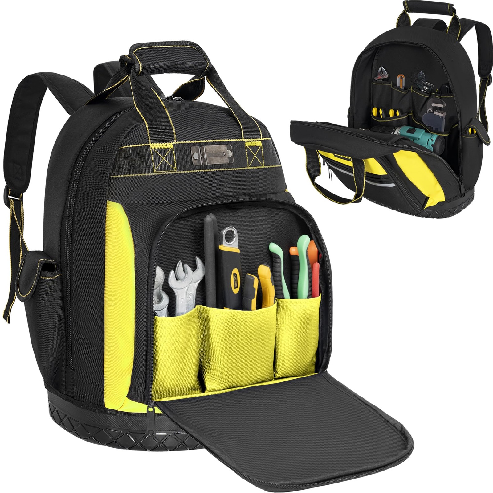 OUUTMEE Tool Backpack, Work Bag with Multi-Use Pockets, 16”, Yellow