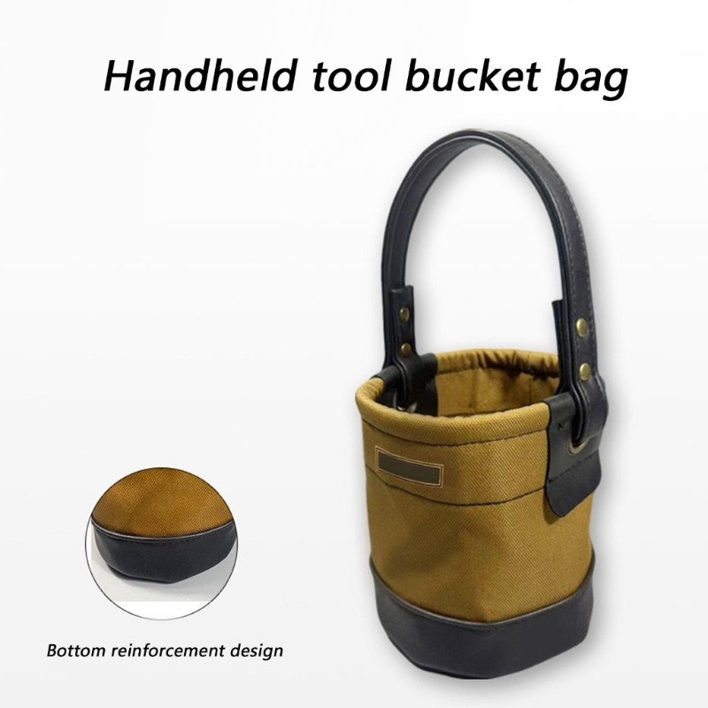 Waterproof Cloth Small Tool Bucket Bag With Reinforced Leather Bottom Bucket