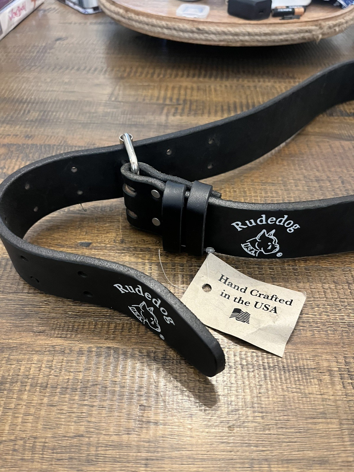 Handmade Rudedog USA 2” Large Black Leather Belt Adjustable 3020L