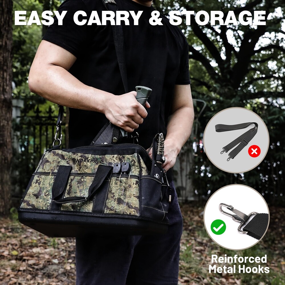 16″ Wide Mouth Tool Bag w/Adjustable Shoulder Strap Zipper Sturdy Bottom