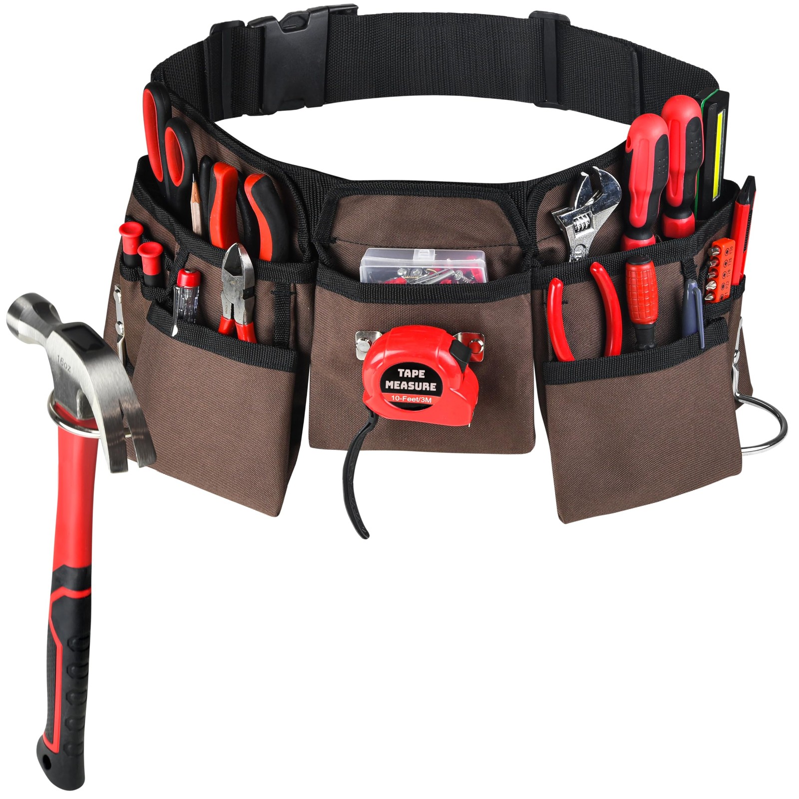 Construction Tool Belt 19 Pocket Heavy Duty Work Apron Adjustable Poly Web 50In