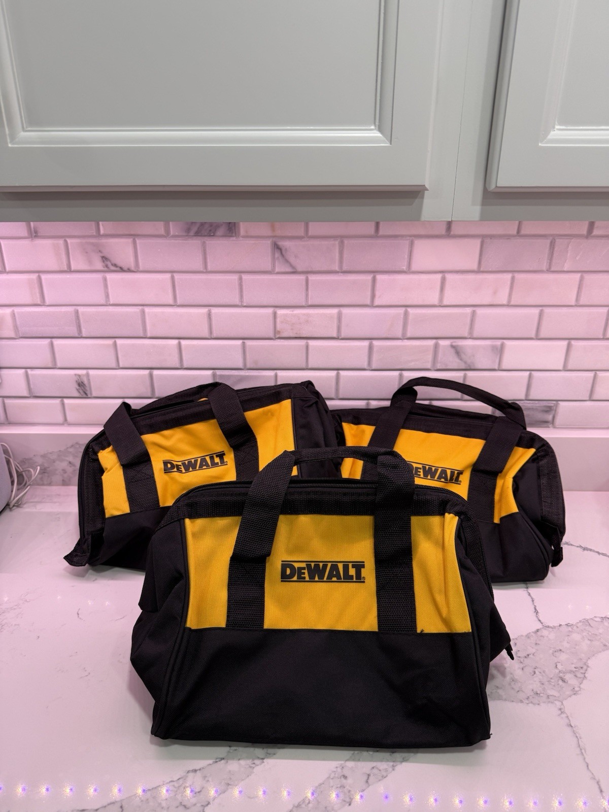 DEWALT Tool Bags Set of 3 Yellow Black Fabric With Handle Zipper Closure