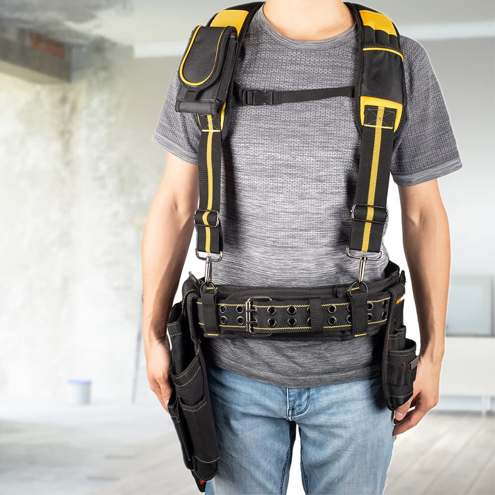AISENIN 3 inch Padded Tool Belt Work Tool Belt for Heavy Duty Work(Yellow and Bl