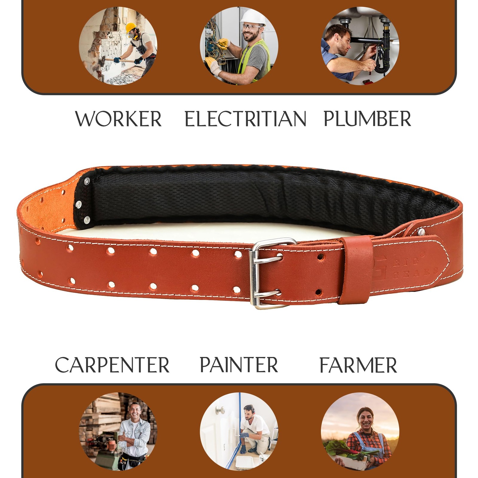 3 Inch Mens Leather Tool Belt Carpenter Construction Foam Fits 3449 Inch