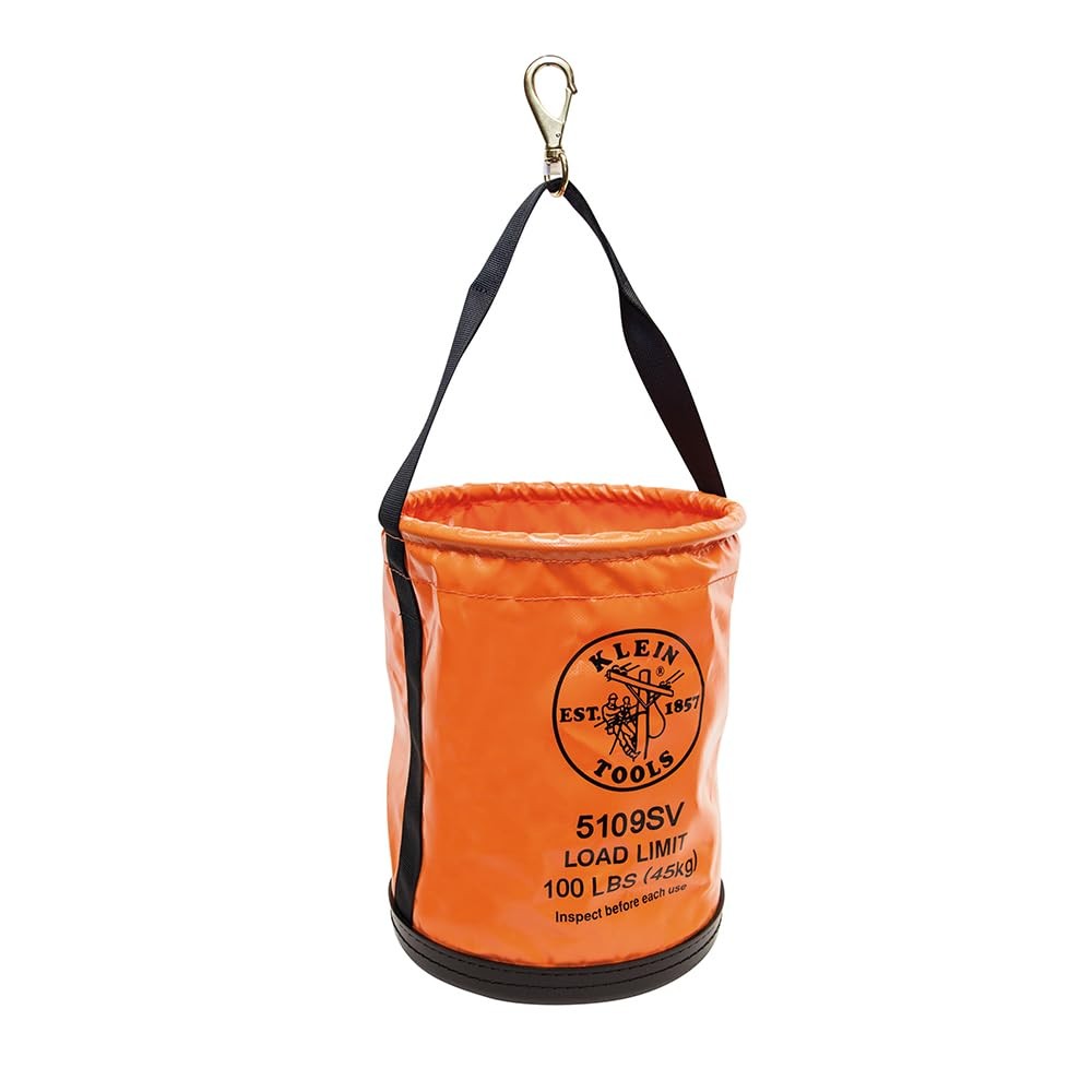 Heavy-Duty 12″ Vinyl Lineman Tool Bucket with Swivel Snap & Web Handle
