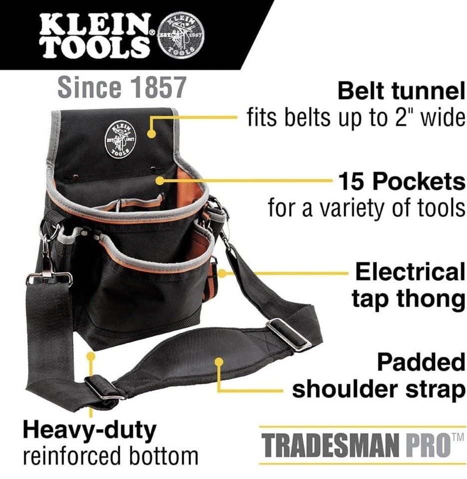 Klein Tools Tradesman Pro 15-Pocket Tool Pouch Holster in Black & Orange 5243
