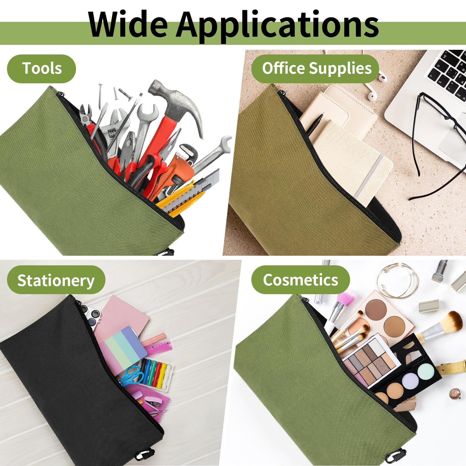 3 Pack Tool Bag Zipper Pouch Utility Multipurpose Storage Organizer