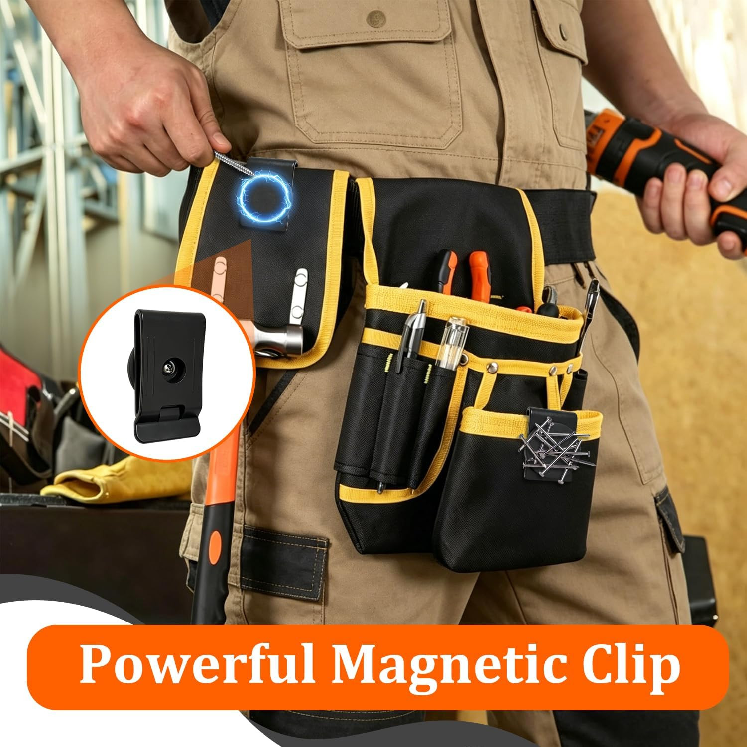 3 PCS Belt Magnetic Clips Heavy Duty Magnetic Tool Holder Black Magnet Belt Orga
