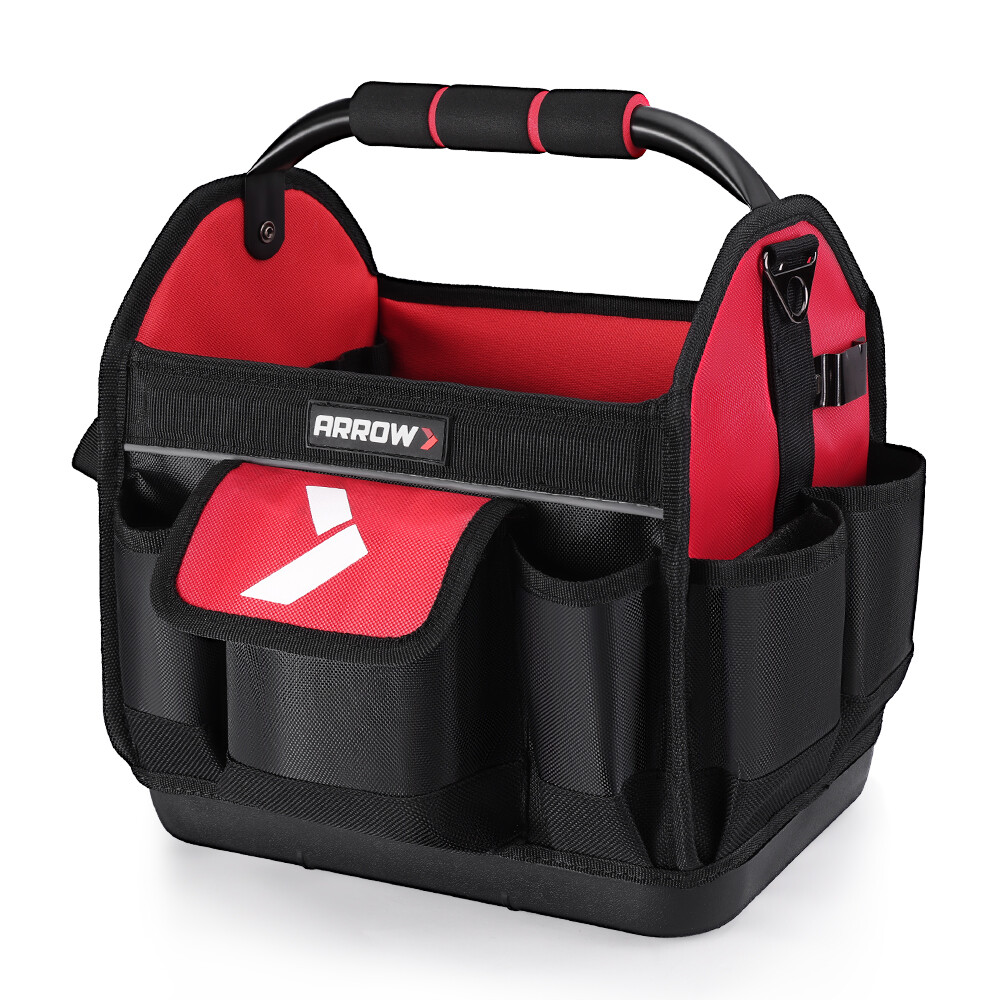 ARROW 12″ Tool Tote w/19 Pocket Hard Base Electrician Tool Bag Open Top Tool Bag
