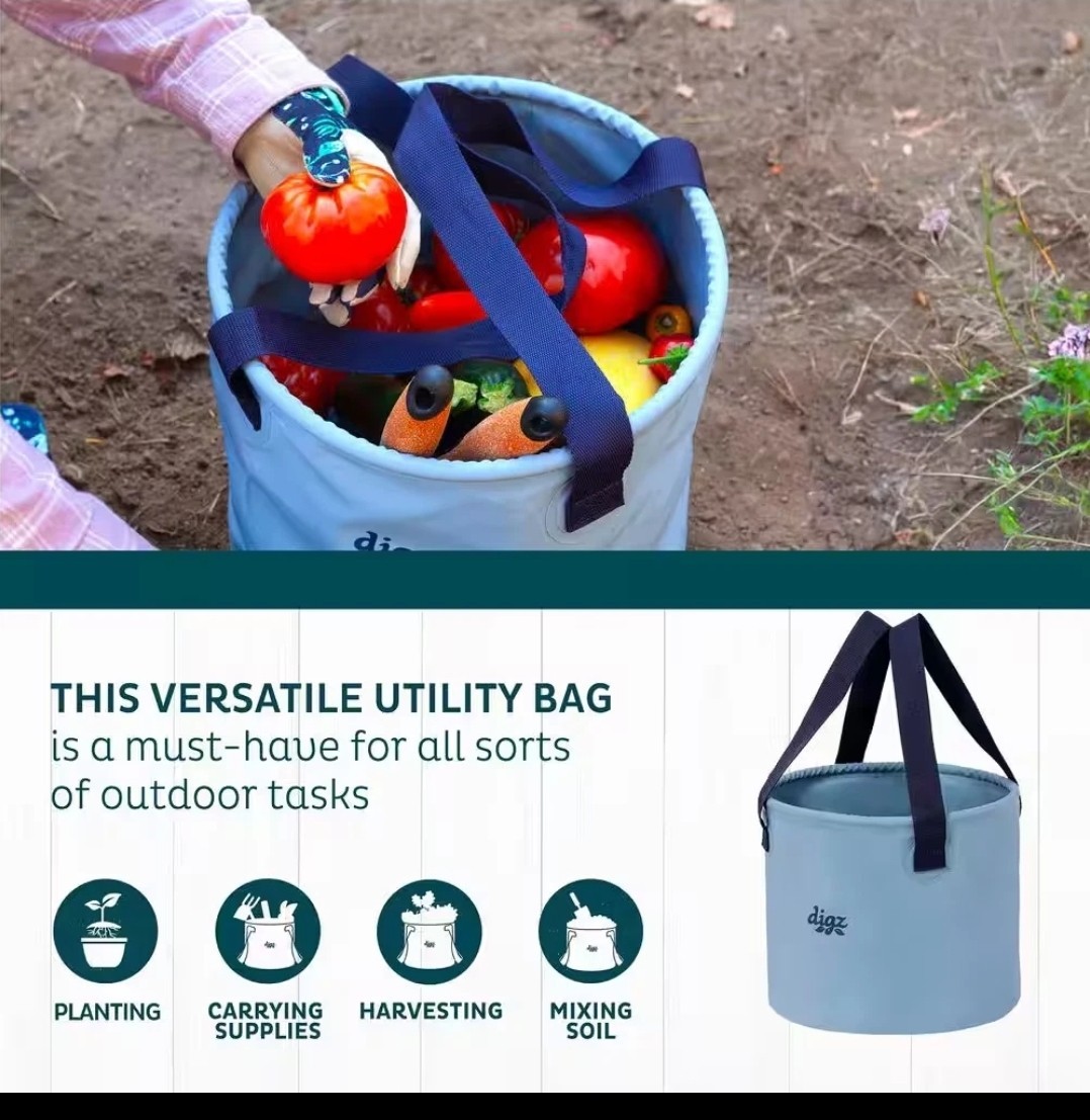 Waterproof Gardening Bucket Bag Collapsible 5gal Utility Tote Harvest Yard Work