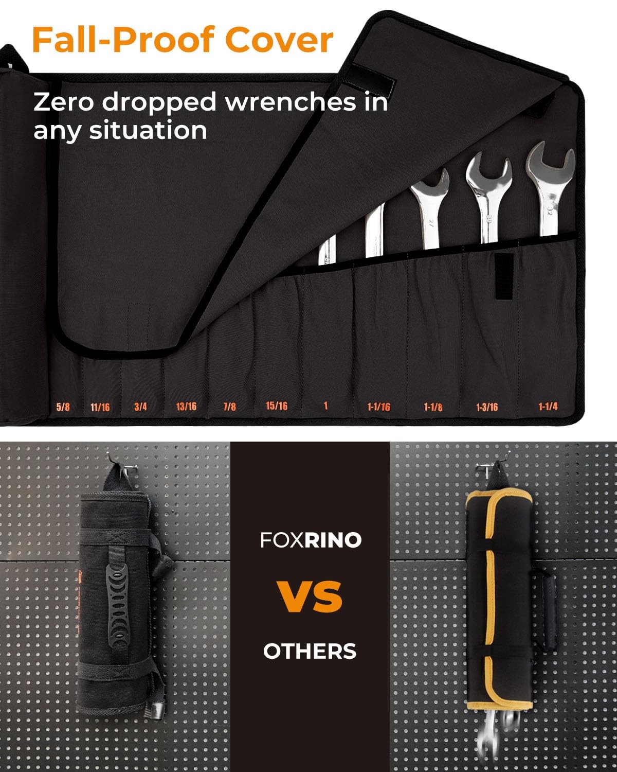 Foxrino Wrench Roll, Wrench Roll Up Pouch, 17-Pocket Heavy Duty Canvas Wrench…