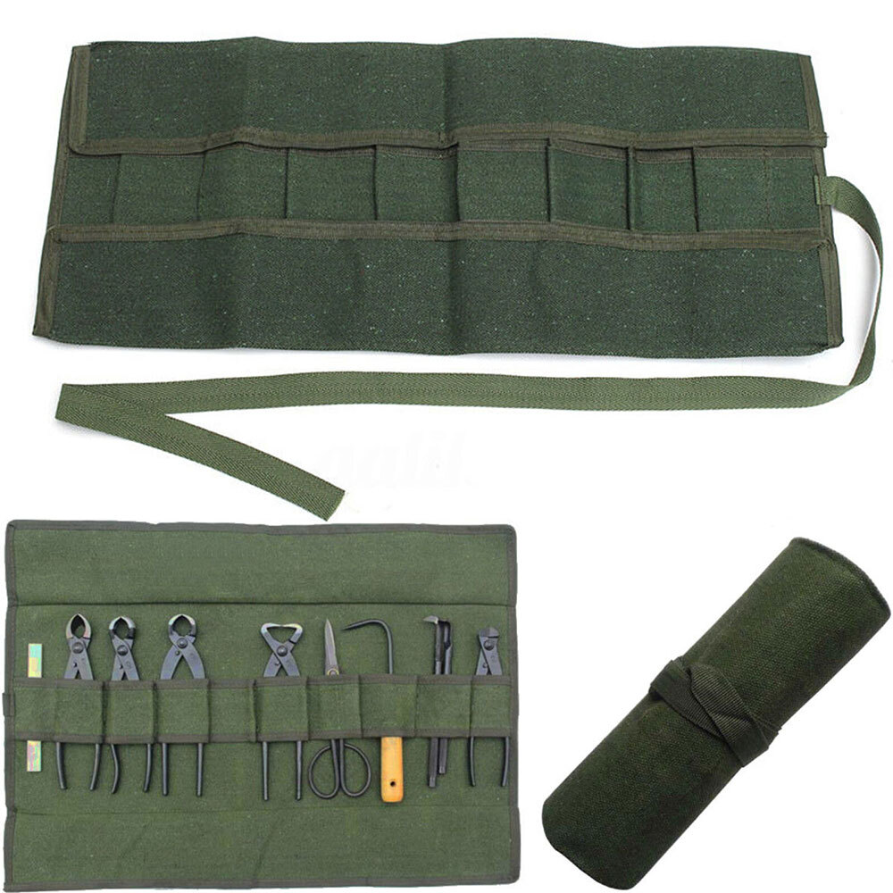 10Pocket Canvas Spanner Wrench Tool Roll Up storage bag Organizer Pouches Case~