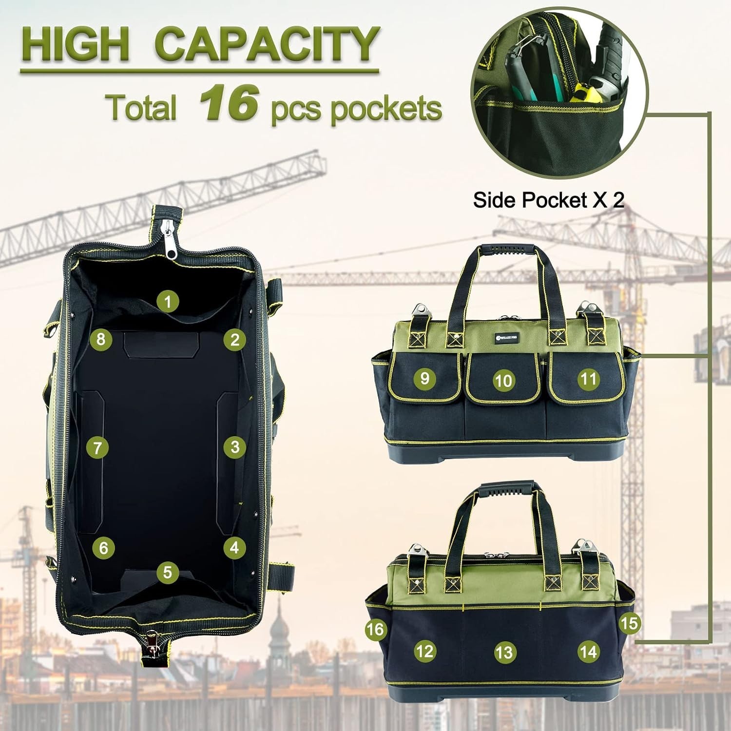 20inch Tool Bag for Men Women Heavy Duty with Waterproof Molded Base Large To…