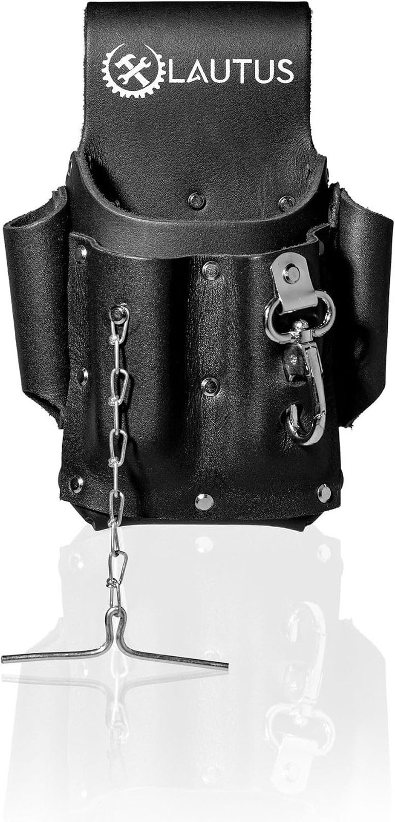 Electrician Full Top Grain Leather Tool Pouch; 5 Pocket Pouch with Electrical