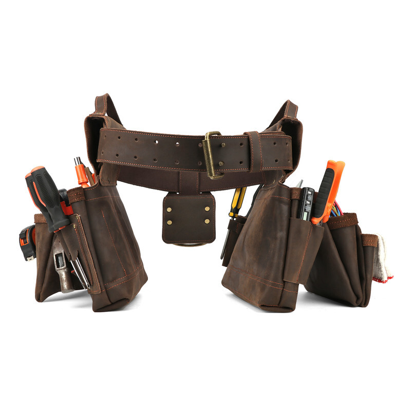 TOURBON Leather Carpenter Framer Tool Belt/Pouch/Bag/Holder Workshop Rig Pack