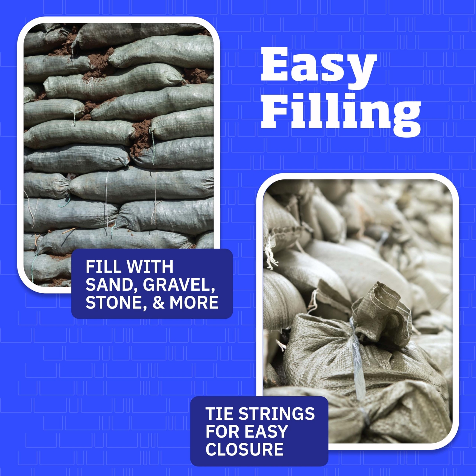 DURASACK Heavy Duty Sand Bags with Tie Strings Empty Woven Polypropylene